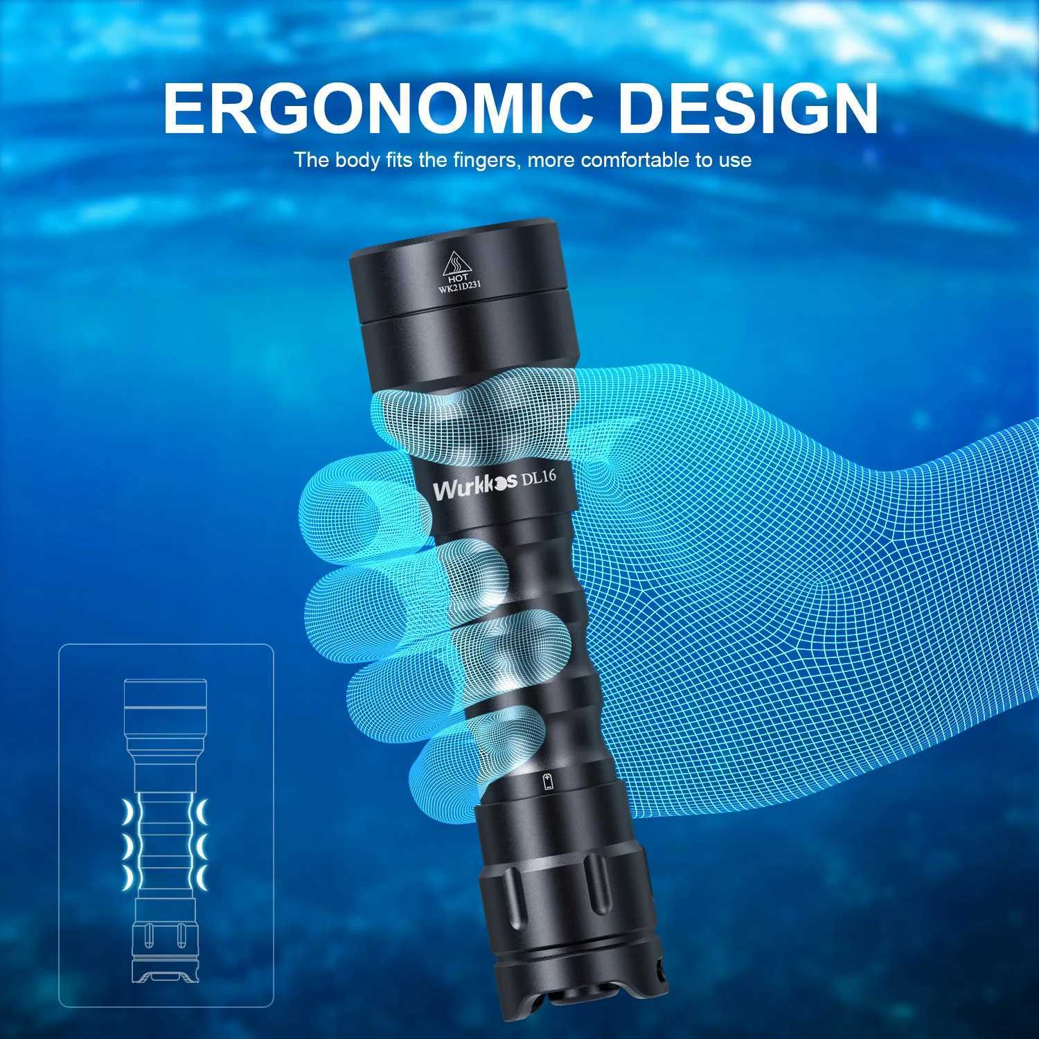 Wurkkos DL16 Powerful Professional Diving Flashlight IP68 Waterproof SST40 Max 2000 LM Scuba Diving LightW240903