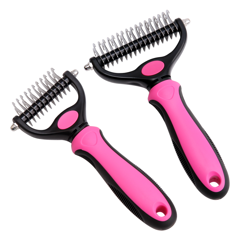 Fenice Professional Dog Comb Rake 2 In 1 Safe Double-Sided Comfortable Handle Pet Grooming Brush For Dog Cat Removing