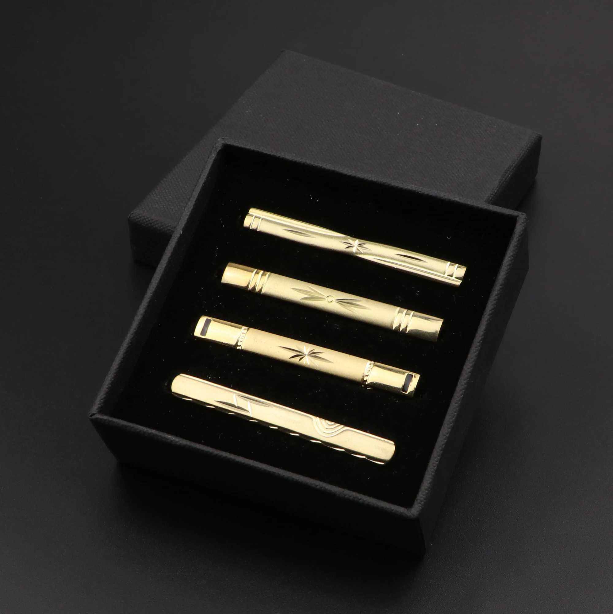4pcs Mens Metal Tie Clip With Gift Box Bright Gold Color Chrome Stainless Steel Necktie Clips Pin Clasp Clamp Wedding JewelryX240914