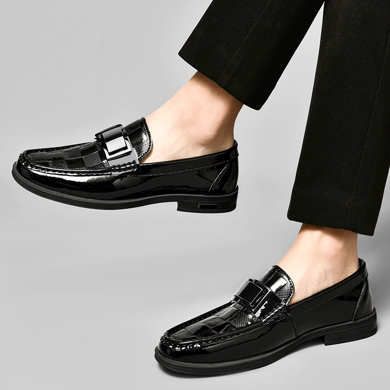 2024 European New Shoes for Men Cow Leather Casual Shoes Plaid Print Business Dress Shoes Fashion Slip-on Loafers 38-46