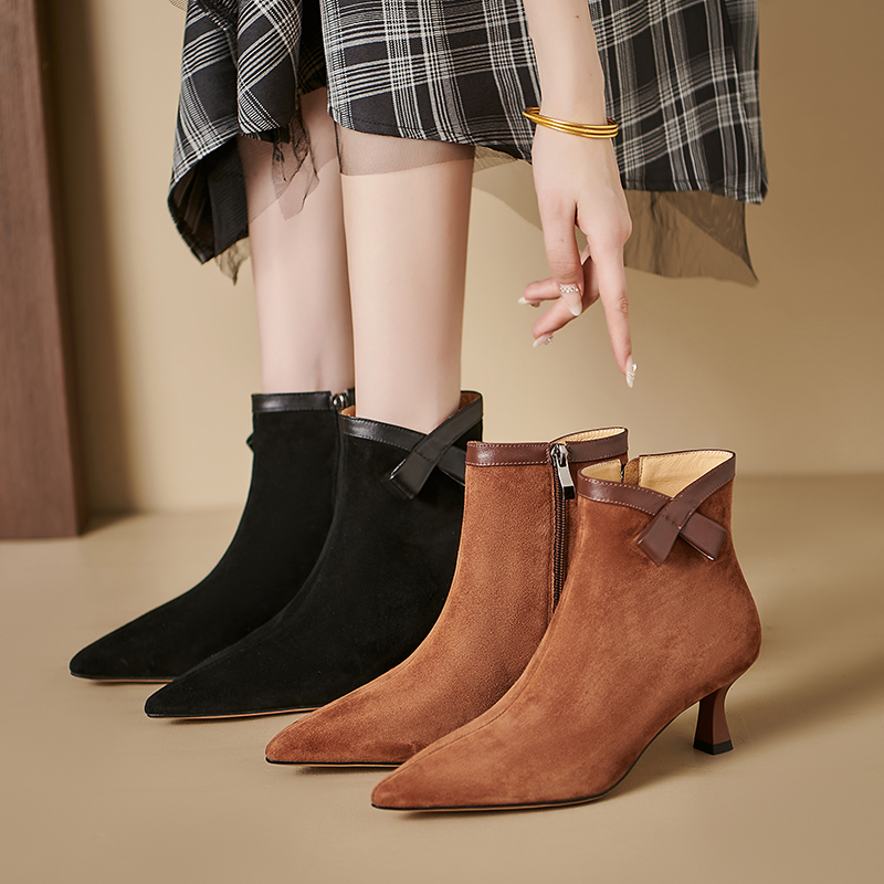 2024 Autumn Sheep Suede Pointed Toe Stiletto Winter for Women Ladies Shoes Modern Boots Genuine Leather c0bb