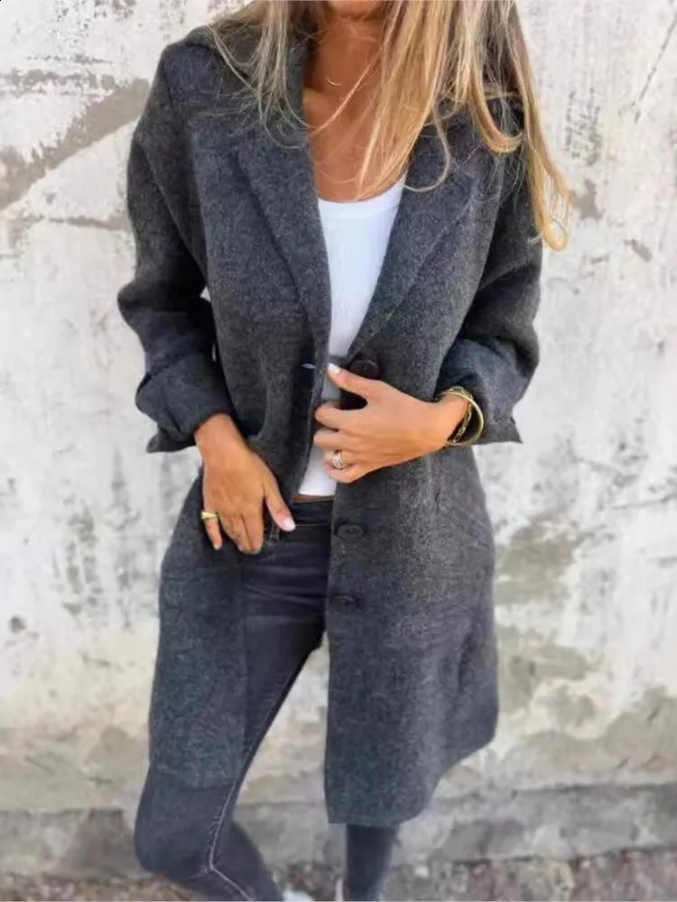 Trendy Women Overcoat Autumn Winter Warm Coats Trench Coat Long Style Pure Color Singlebreasted Elegant Jacket Outerwears 240905