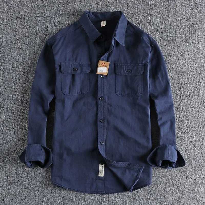 Ameikeji British Style Retro Long Sleeve Shirt Coat Men Spring Autumn Twill Cotton Versatile Solid Color Male Cargo Work Shirts Z240914
