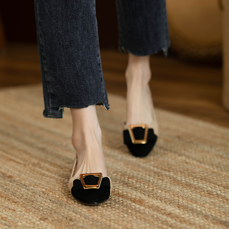 New Summer Women's Sandals Black Toe Flats Button Slip on Flat Shoes Woman Mules Dress Shoes Square Toe Sandalias Mujer 1385N