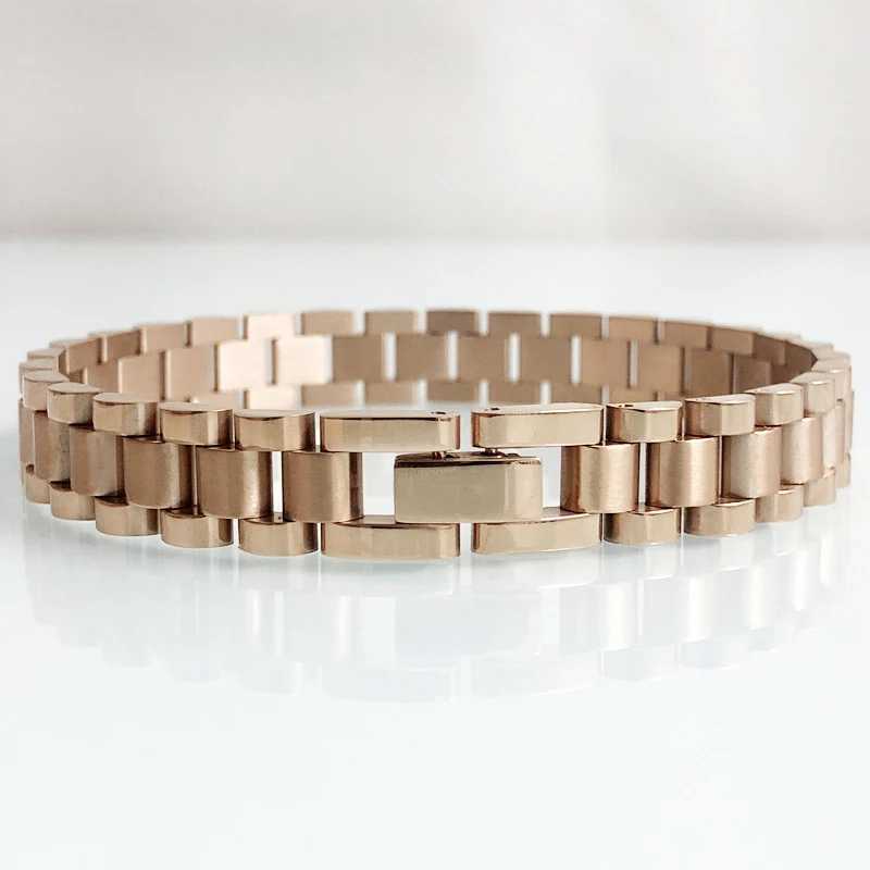 Charm Bracelets 10MM watch chain mens bracelet suitable for women gold stainless steel ergonomic bracelet mens jewelry accessories J240914