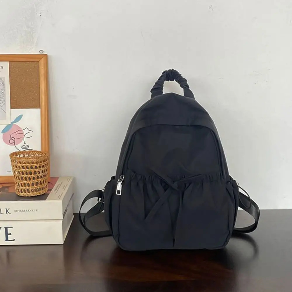 Casual handbag bow backpack solid color pleated nylon backpack large capacity Korean shoulder bag womens shoulder bag 240912