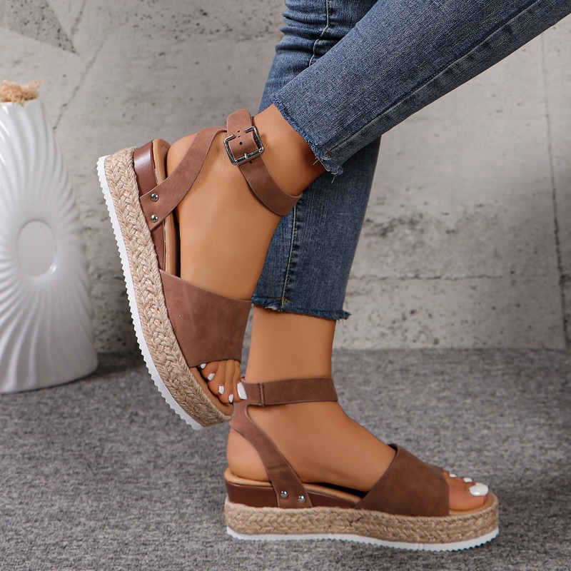Women's Shoes 2025 New Fashion Plus Size Hemp Rope Wedge Heel Platform Fish Mouth Sandals Women Designers 4a6