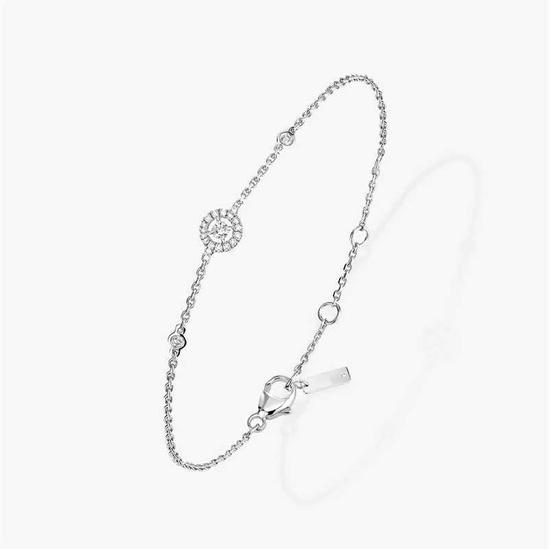 Charm Bracelets S925 Silver Happy Heart Bracelet Round Zircon Bracelet Womens Simple Fashion Jewelry Holiday Gift J240914