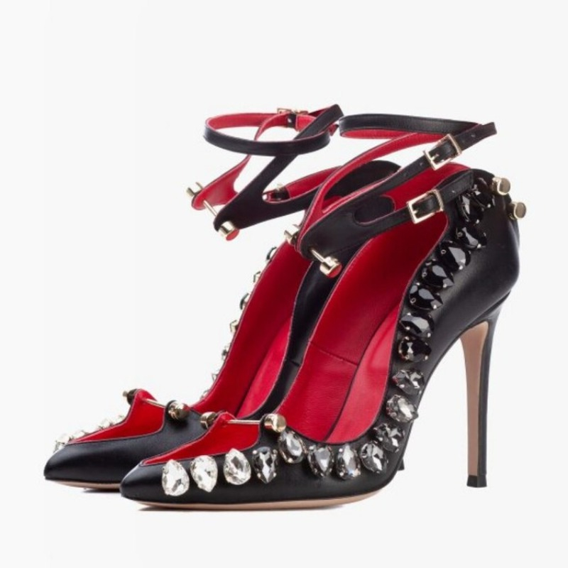 Roman Cross Strap Rivet Thin High Heels Shose 2024 New Women's Spring Summer Sexy Pointy Metal Buckle Show High Heels Size 35-44