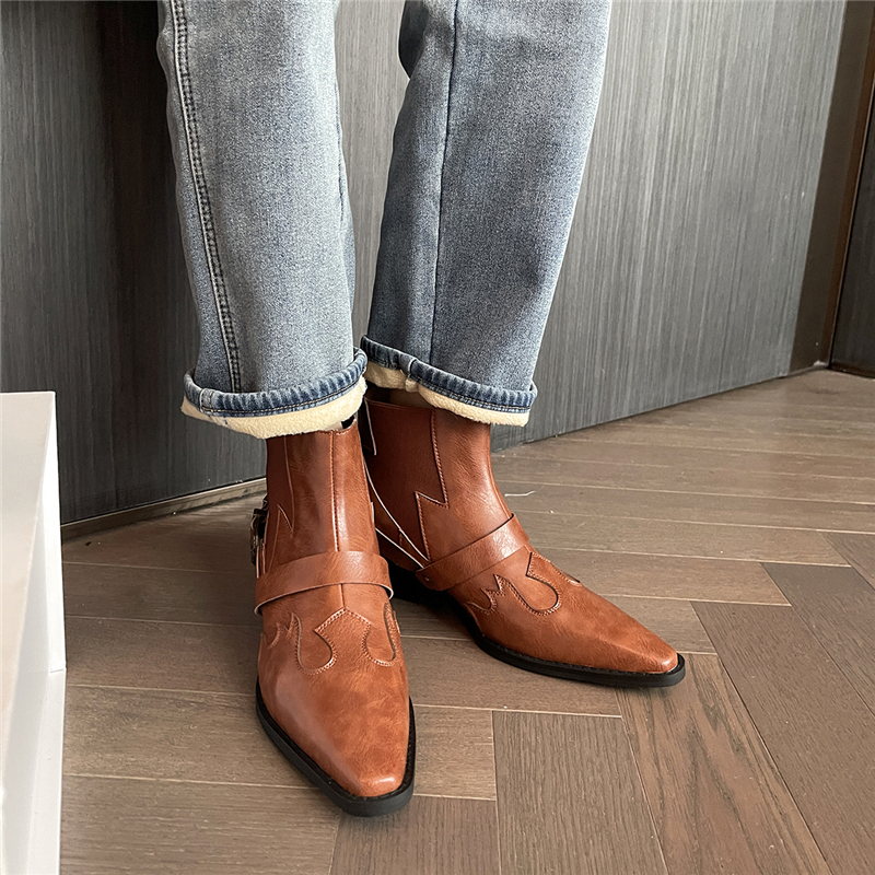 2024 New Winter Pointed Toe for Autumn Fashion Ankle Boots Ladies Retro Women Shoes 24c4