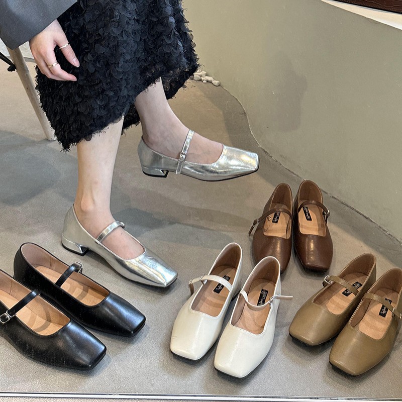 Femme Zapatos French Women Shoe Spring Low Heel Silver Leather Shoe Thick Heel Elegant Women Mary Jane Single Shoe туфли женские