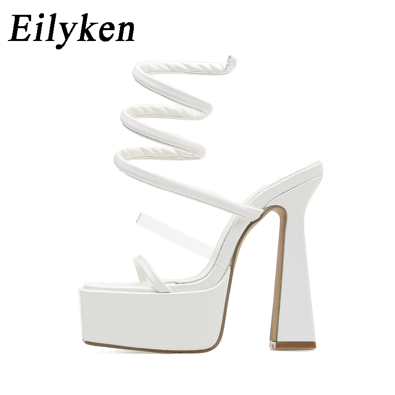 Eilyken New Summer Open Toe Square High Heels Sandals Women Solid Platform Ankle Strappy Nightclub Banquet New Female Shoes 8fb7