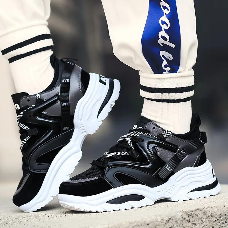 Man's Sneakers Chunky Wedge Dad Shoes Fashion Couple INS Hot Harajuku Style Lace-Up Mesh Platform Sneakers Brand Men Shoes