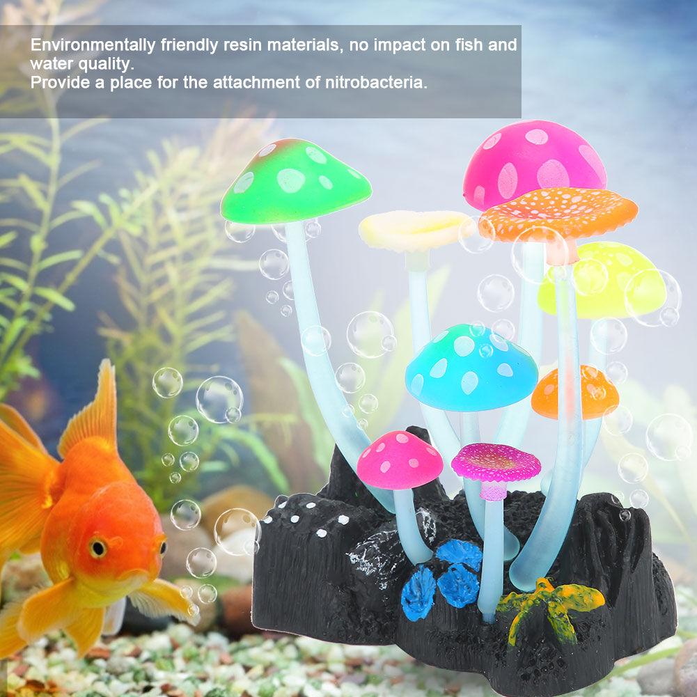 Artificial Luminous Water Plant Mushroom for Aquarium, Fish Tanks, Landscape Decorations, Thick Stems, 9 Mushroom
