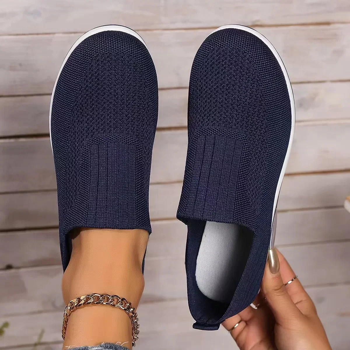 2024 Breathable Mesh Women Shoes Wedges Heel Shoes Ladies Slip on Knitting Sock Sneakers Women Platform Casual Footwear