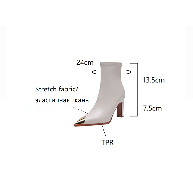Autumn 2022 Pointed Toe High Heel Solid Concise Stretch Fabric Zipper Modern Boots for Women 4b97