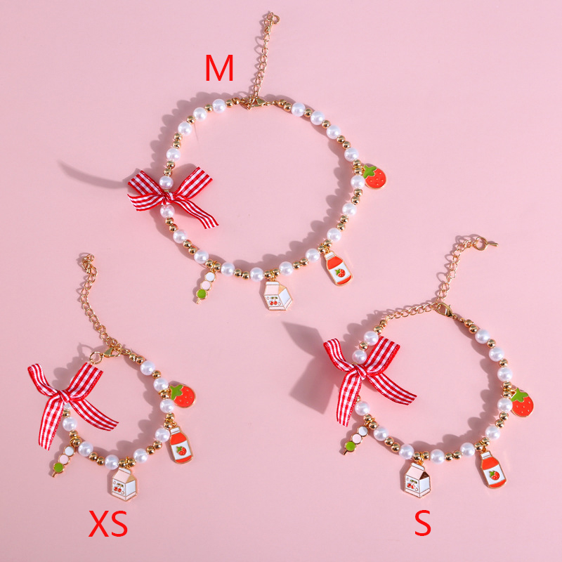 Cute Cat Dog Rabbit Birthday Collar Adjustable Necklace， Collar with Pearl Bow Duck Ice Cream Pendant Accessories Pet Supplies