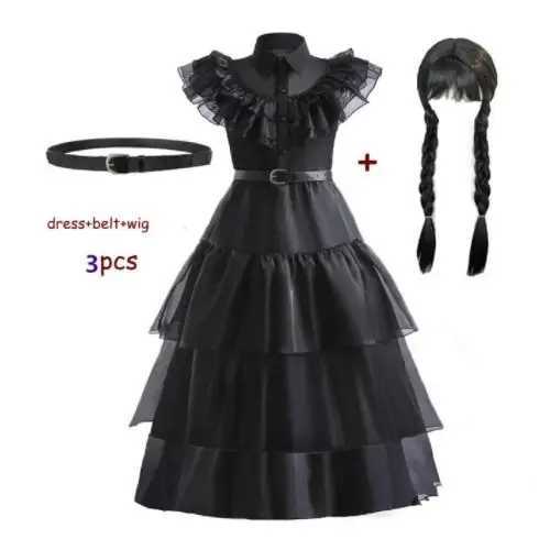 Wednesday Adams Girls Costume 2023 Movie Wednesday Grid Dress Halloween Carnival Gothic Party Dress up 3-10 Years W240914