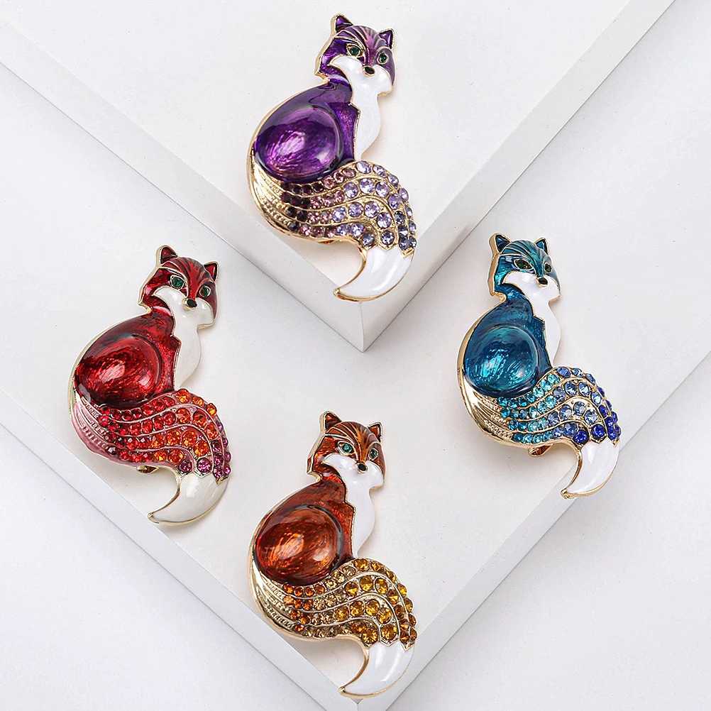 Elegant Fox Brooch Colorful Enamel Imitation Crystal Rhinestone Lapel Pins For Women Badge Alloy Accessories Party Gift JewelryX240914
