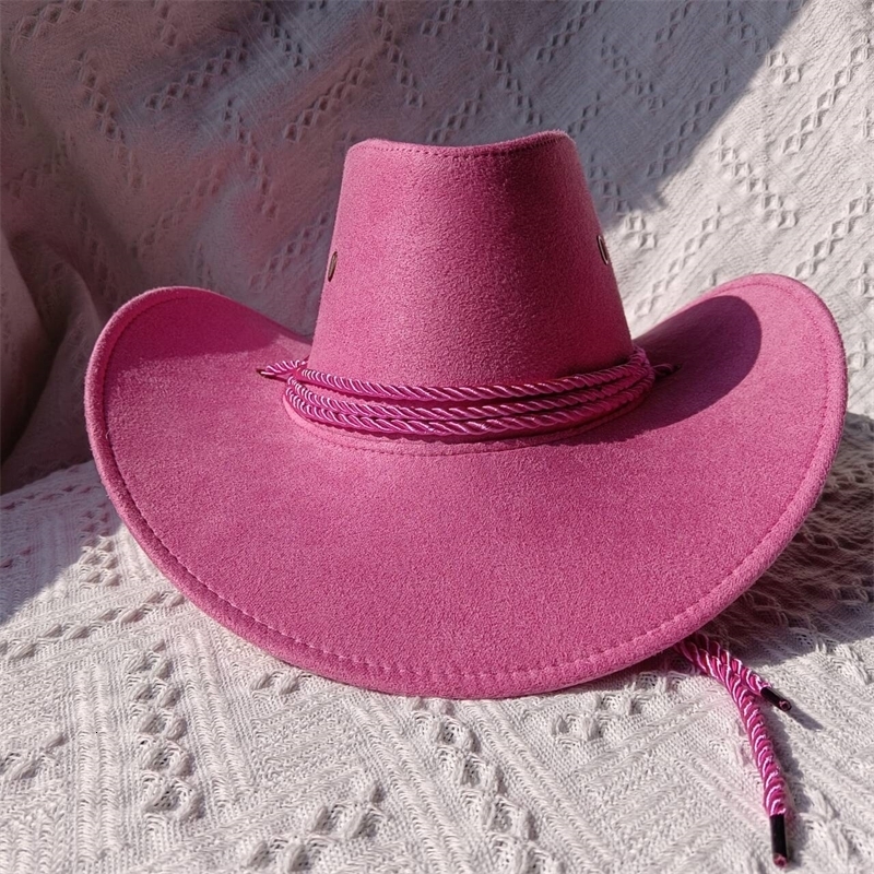 Western cowboy hat suede outdoor visor mens riding hat womens pink jazz cowboy big brim cowboy hat sombrero hombre 240912
