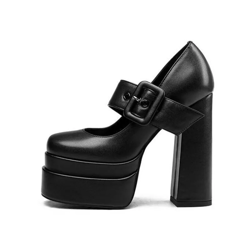 Waterproof Double Platform Thick Heel High-heeled Fashion Square Head Shallow Mouth Commuter Women Singles Shoes