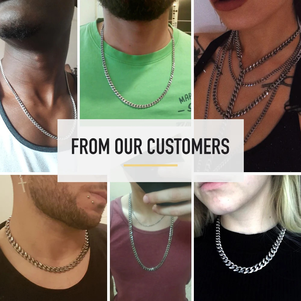 311mm Mens Curled Chain Necklace Silver Stainless Steel Cuban Long Neutral Punk Classic Jewelry 240912