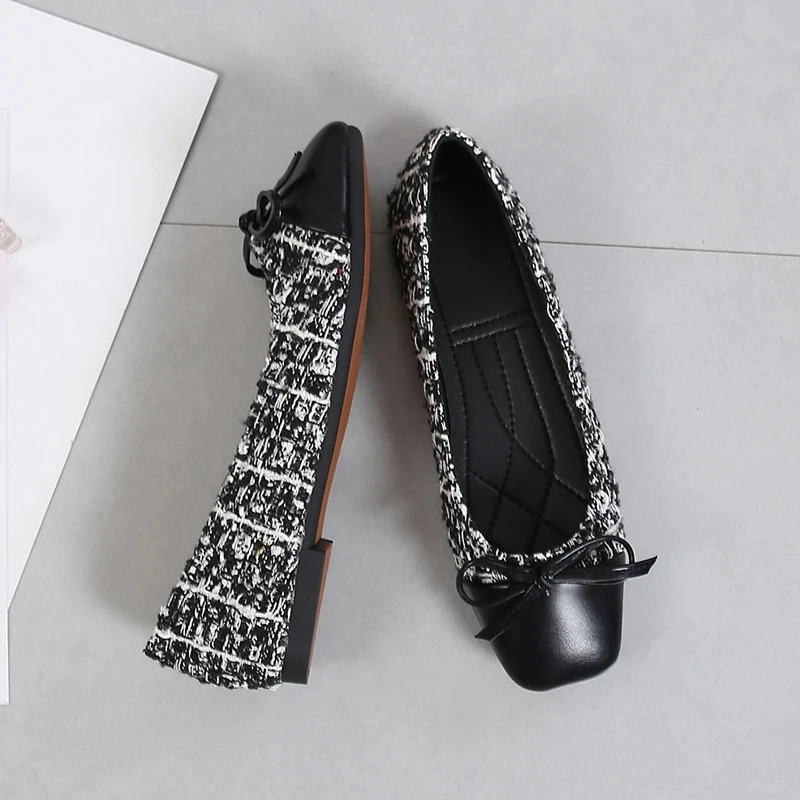 Plus Size 44 Ballerina Flats Round Toe Shoes Woman Tweed Comfortable Slip on Flat Shoes Ladies Maternity Shoes Zapatos