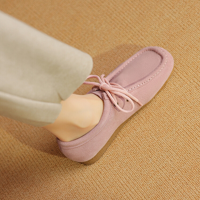 Spring NEW Round Toe Low Heel Solid Ladies Loafers Cow Suede Leather Shoes for Retro Lace New up Women Pumps 94a3
