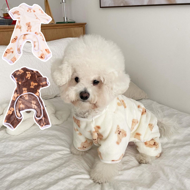 Flannel Pet Cute Bear Hoodies Autumn Winter Four Legged Puppy Clothes Cat Puppy Hoodies Pet Jumpsuit Chihuahua Clothes Supplies
