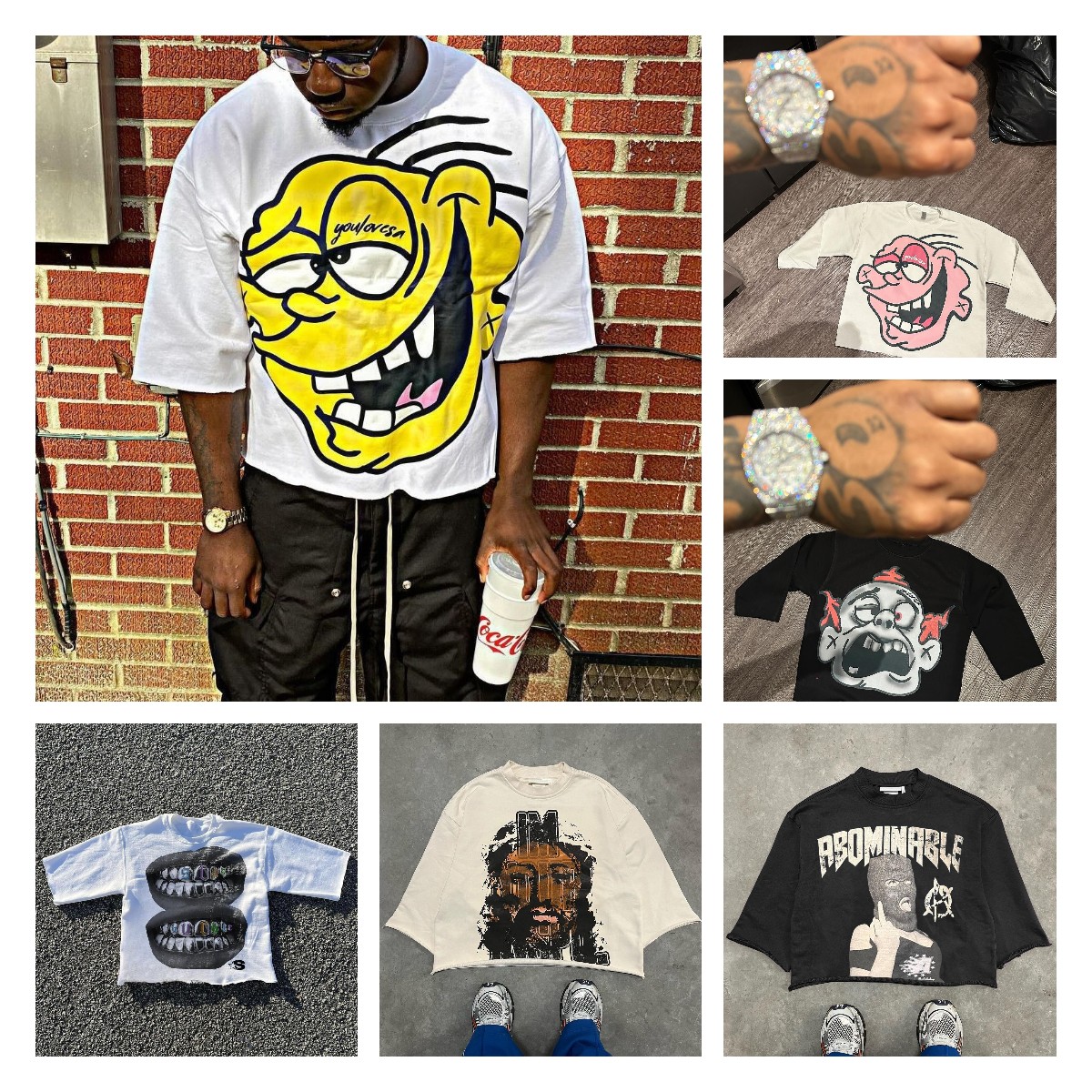 Mens T Shirts Vintage Summer Print Red Pure Cotton T-shirt Loose Street Rock Round Neck Cotton Short Sleeve Y2K Aesthetic Clothes