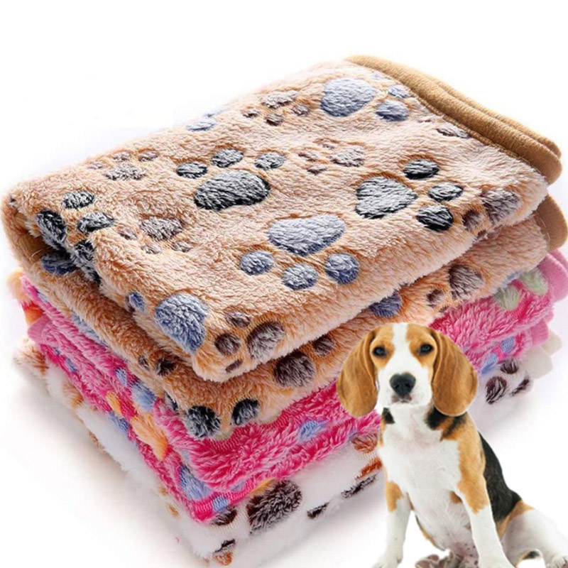 Fluffy Soft Pet Blanket Coral Fleece Dog Paw Bones Print Cute Pattern Dog Bed Warm And Breathable Cat Dog Blanket Pet Supplies