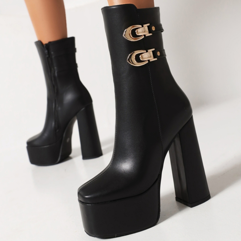 Ankle Black Boots for Women Platform Winter Sexy Short Boot High Heels Party Dance Shoes Ladies Brand Large Size Footwear 1320 Platm 4