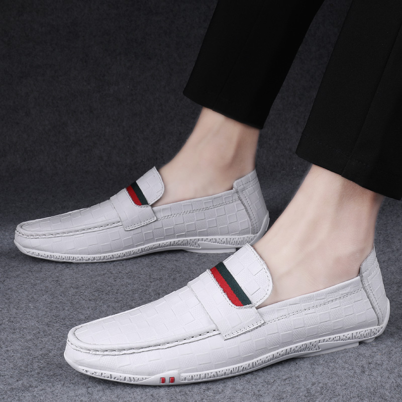 Dress Mens Designer Striped Genuine Leather 2023 Fashion Office Brand Men Loafers Driving Shoes Male Moccasin b491