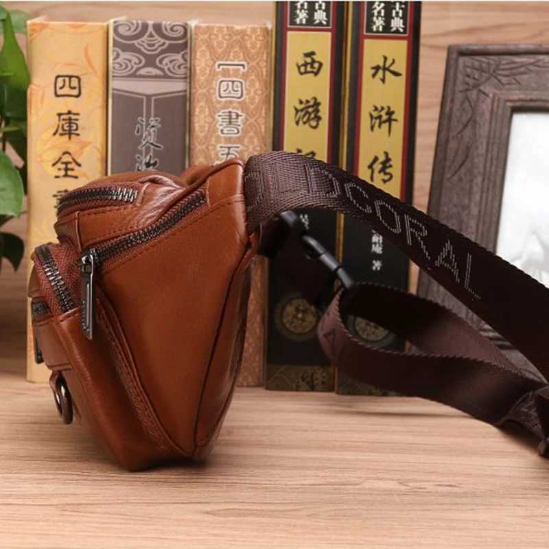 Mens travel leather waist bag natural skin mens wallet cross body sling chEST hip shoulder strap bag Z250407