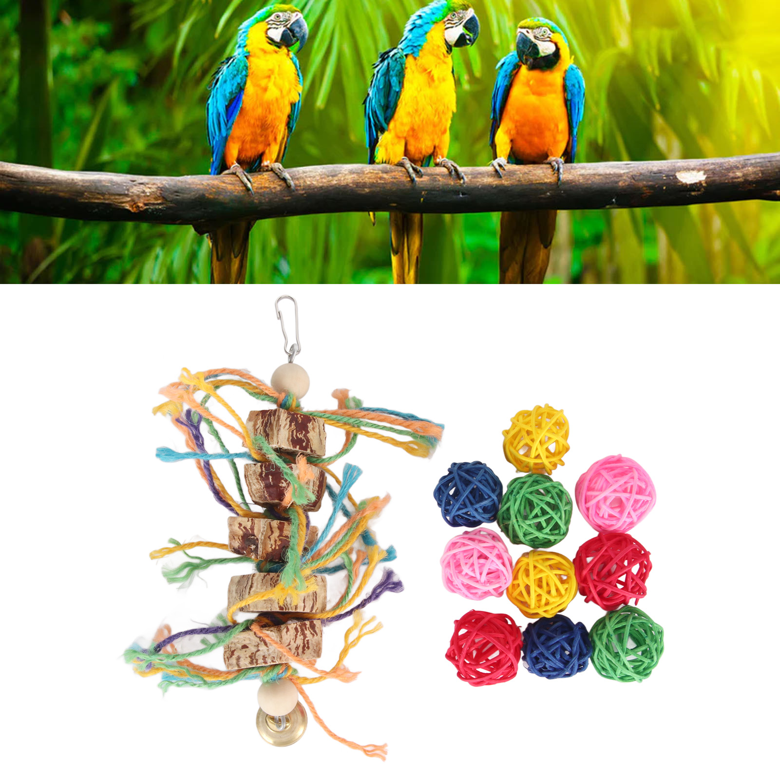 Parrot Chew Toys Fun Innovative Nuts Hemp Rope Bird Rattan Balls Chew Toys For Parakeets Cockatiels Conures Budgie