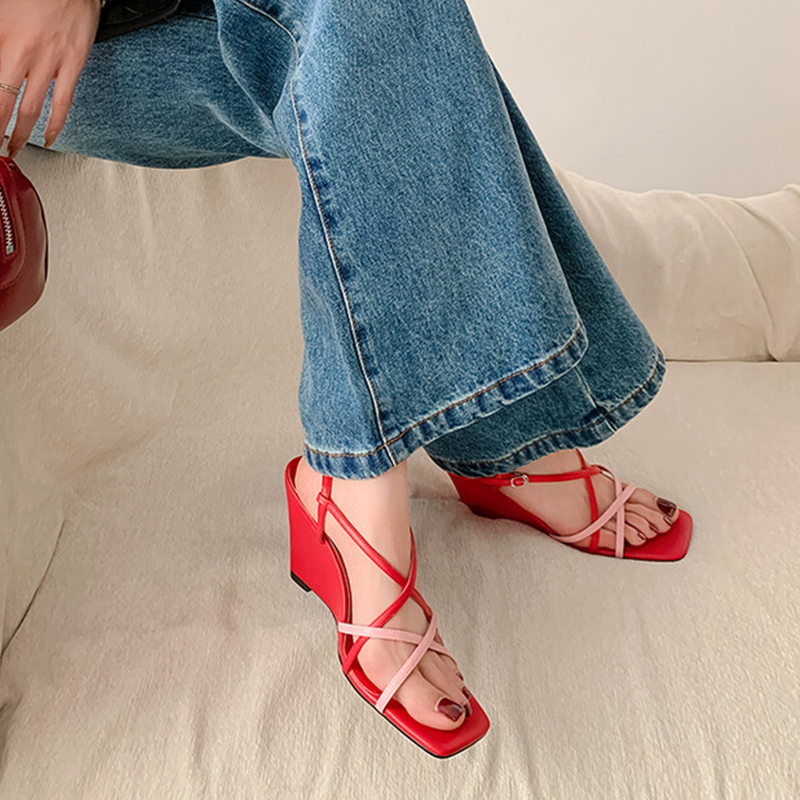 2025 new Size JOZHAMTA 34-40 Women Wedges Sandals Real Leather Gladiator Strappys High Heels Summer Shoes Ins Fashion Party Daily Dress 3e3f