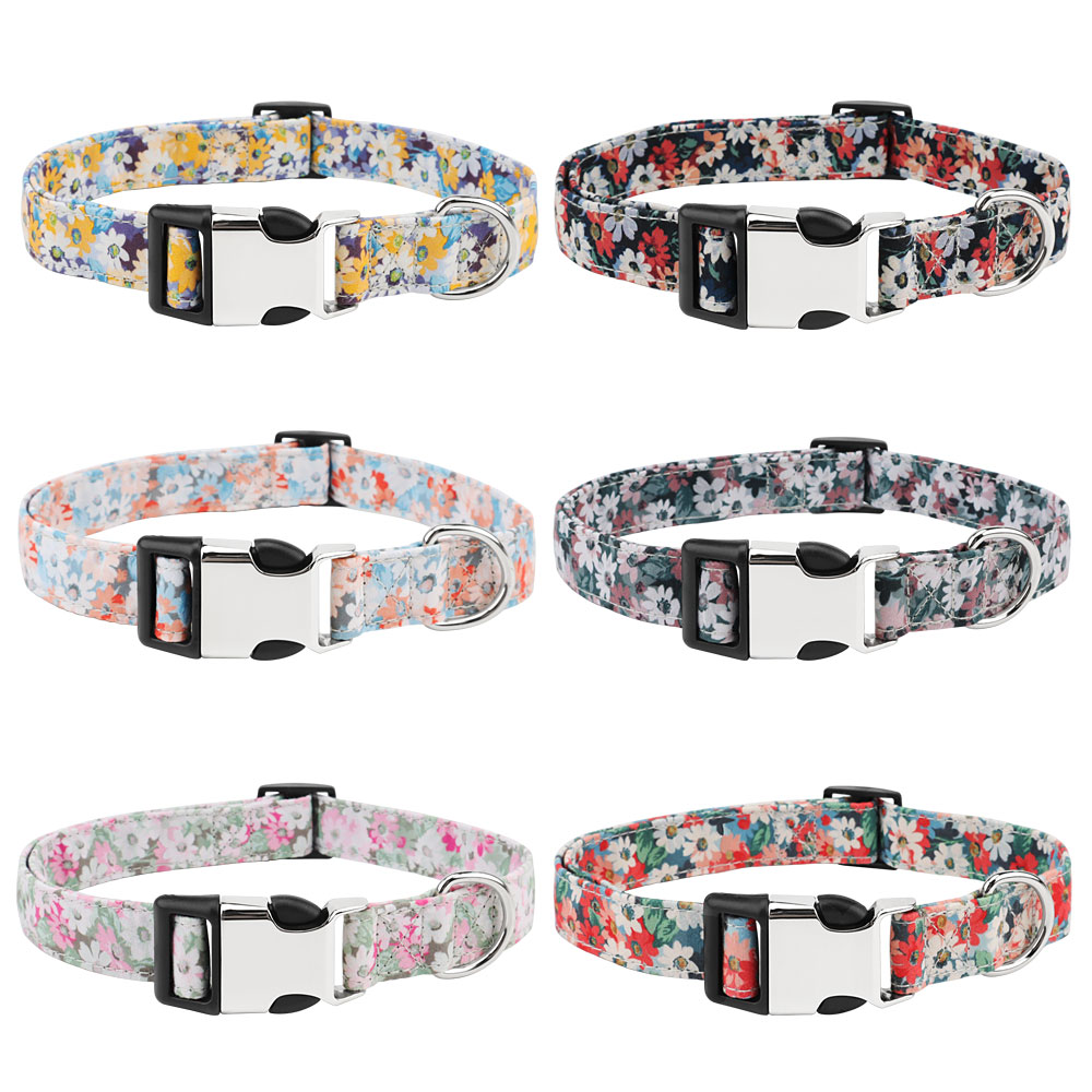 Floral Pattern Girl Dog Collar for Small Medium Large Dogs,Adjustable Puppy and Cats Collar with Metal Buckle Durable Pet Collar