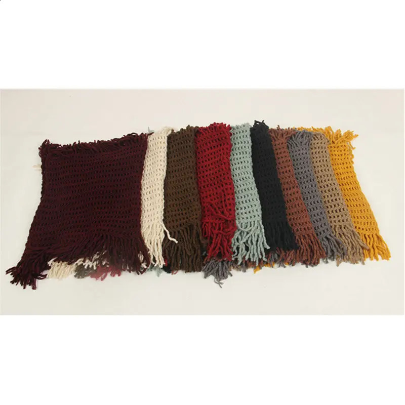 Crochet Snood Scarf Hallow Pattern Knitted Infinity Scarves Women Solid Tassel Ring Tube Shawls LIC Cashmere Circle Collar YG486 240909