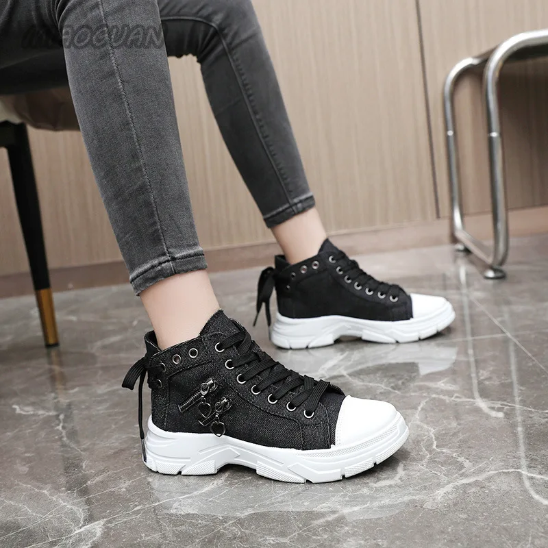Denim Women New Casual for Ladies High Top Canvas Shoes Women's Lace Up Platform Sneakers atillas De Deporte 86e1 's Platm porte ad1a 86e0