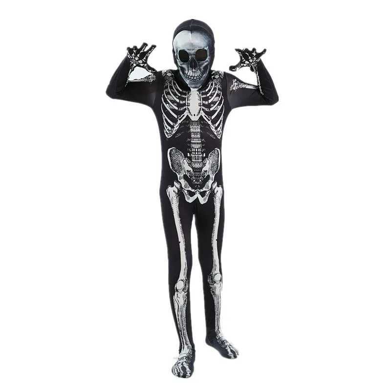 Terrifying Death Reaper Black Hooded Costume Halloween Horror Skull Costume Boy Ghostbusters Squad Costume Carnival Party Costume W240914