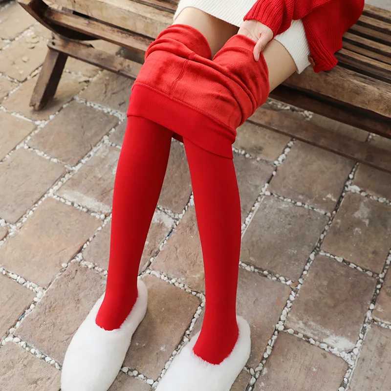 2024 Warm Red Pants Autumn Winter Plush Thickened Pantyhose Women Leggings Wedding Benmingnian New Design Bright Foot 155-172cmX240914