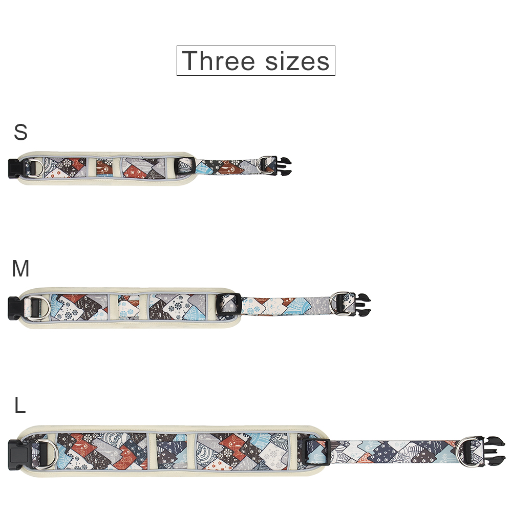 Widen Dog Collar Reflective Nylon Pet Collar Comfortable Mesh Breathable Printed Dog Collar with D Ring for Medium To Large Dogs