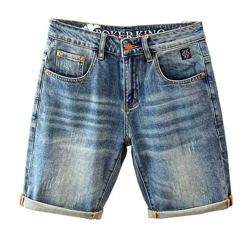 Trendy Waist-high Shorts Jeans Harajuku Style Straight-leg Mens Pants Zipper Breathable Summer CasualX240914