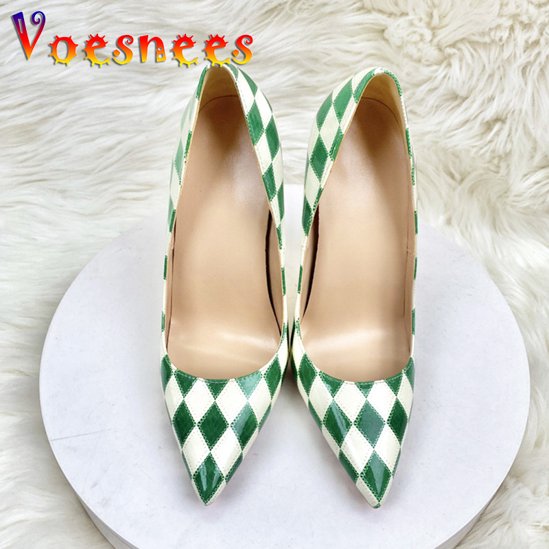 Women's Pointed Toe High Heels Hot With Rhombus Pattern New - 12Cm Fashion Color Matching Pumps For Spring & Autumn 2024
