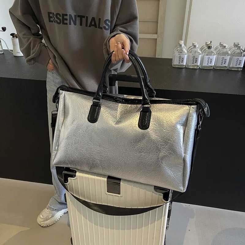 Women Travel Handbag Waterproof Pu Luggage Shoulder Bag Large Capacity Gym Fitness Sports Duffel Weekend Training Yoga Pack 240914