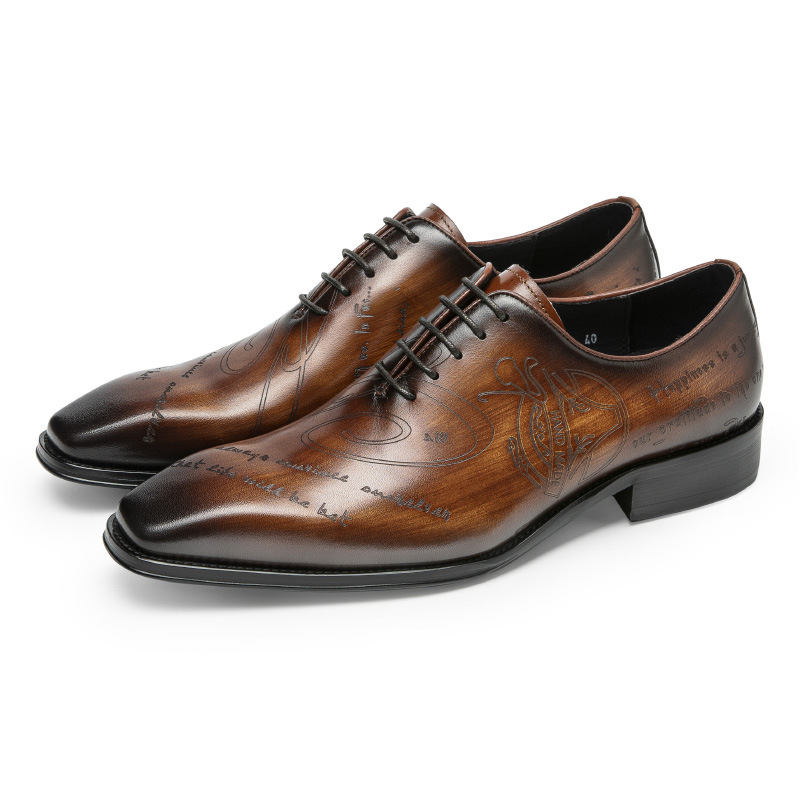 Luxury Handmade Real Leather Casual Oxford Men Dress Shoes Pointed Toe Genuine Leather Lace-up Wedding Shoes Black Brown