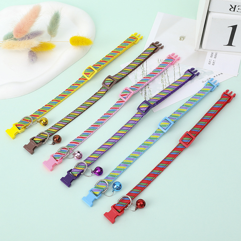 Cat Collars Adjustable Pet Supplies Puppy Collars 1.0 Twill Printed Patch with Bell Pug Collar for Puppy and Kitten Accessories