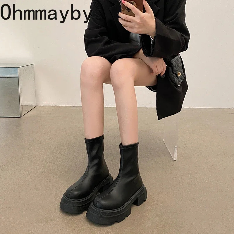 Winter Autumn Platform Heel Short Women Fashion Ladies Back Zippers Ankle Boots British Style Female Shoes cc85