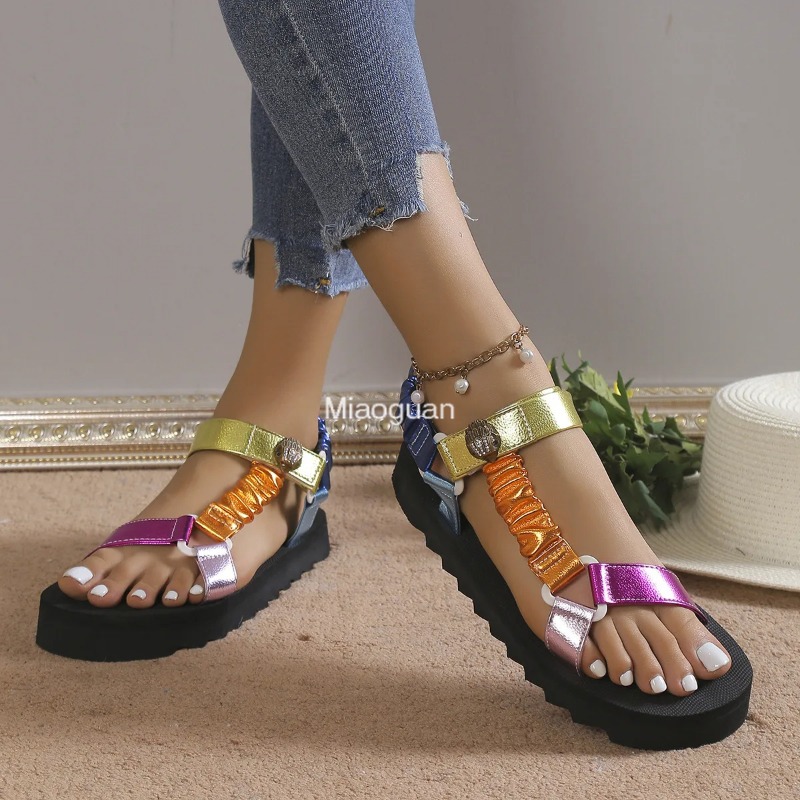 Summer Flats Women's Shoes Hemp Rope Set Foot Beach Sandals Outdoor All-match Casual Slippers Large Size Women Sandals 2024 New