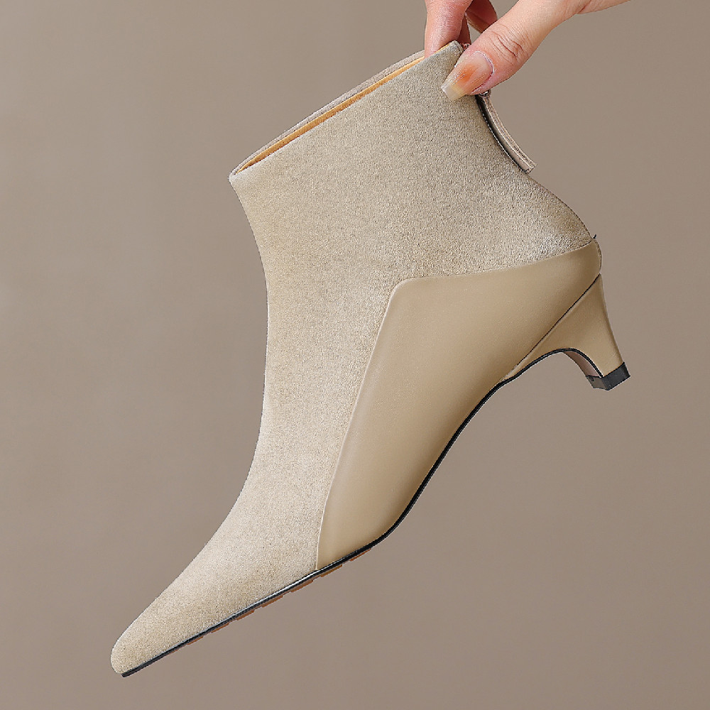 kitten Women heel autumn ankle boots elegant ladies pointed toe back zip short booties high quality soft comfortable daily shoes 3b5d